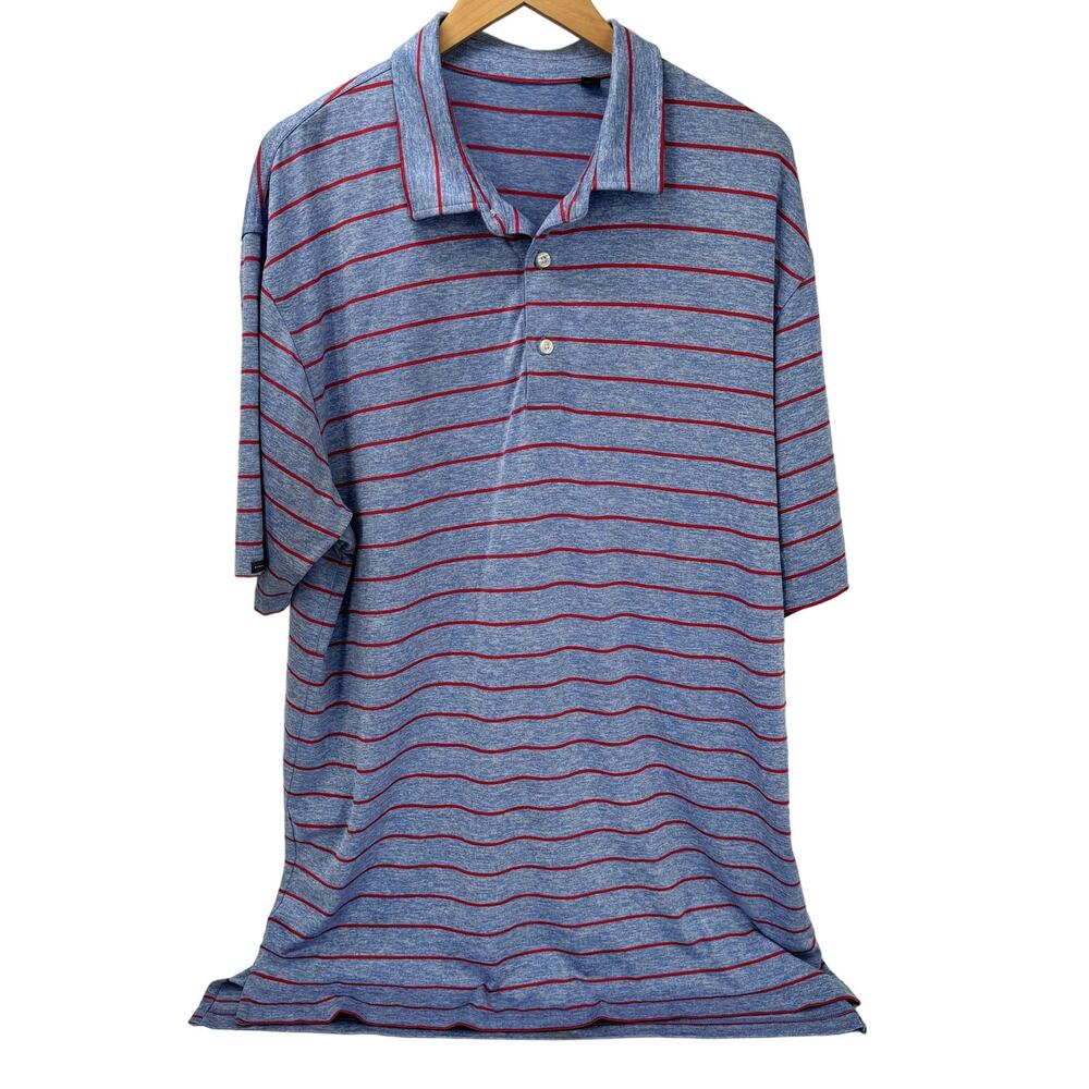 Dunning Polo Shirt Mens XXL 2XL Blue Dark Pink Stripe‎ Short Sleeve Golf